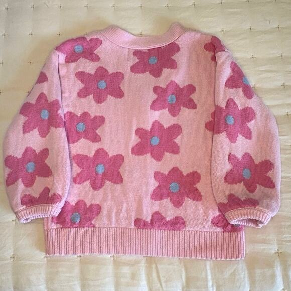 Old Navy Daisy Cotton Knit Cardigan Sweater Girls 18-24M | Pink V-Neck - Picture 5 of 8